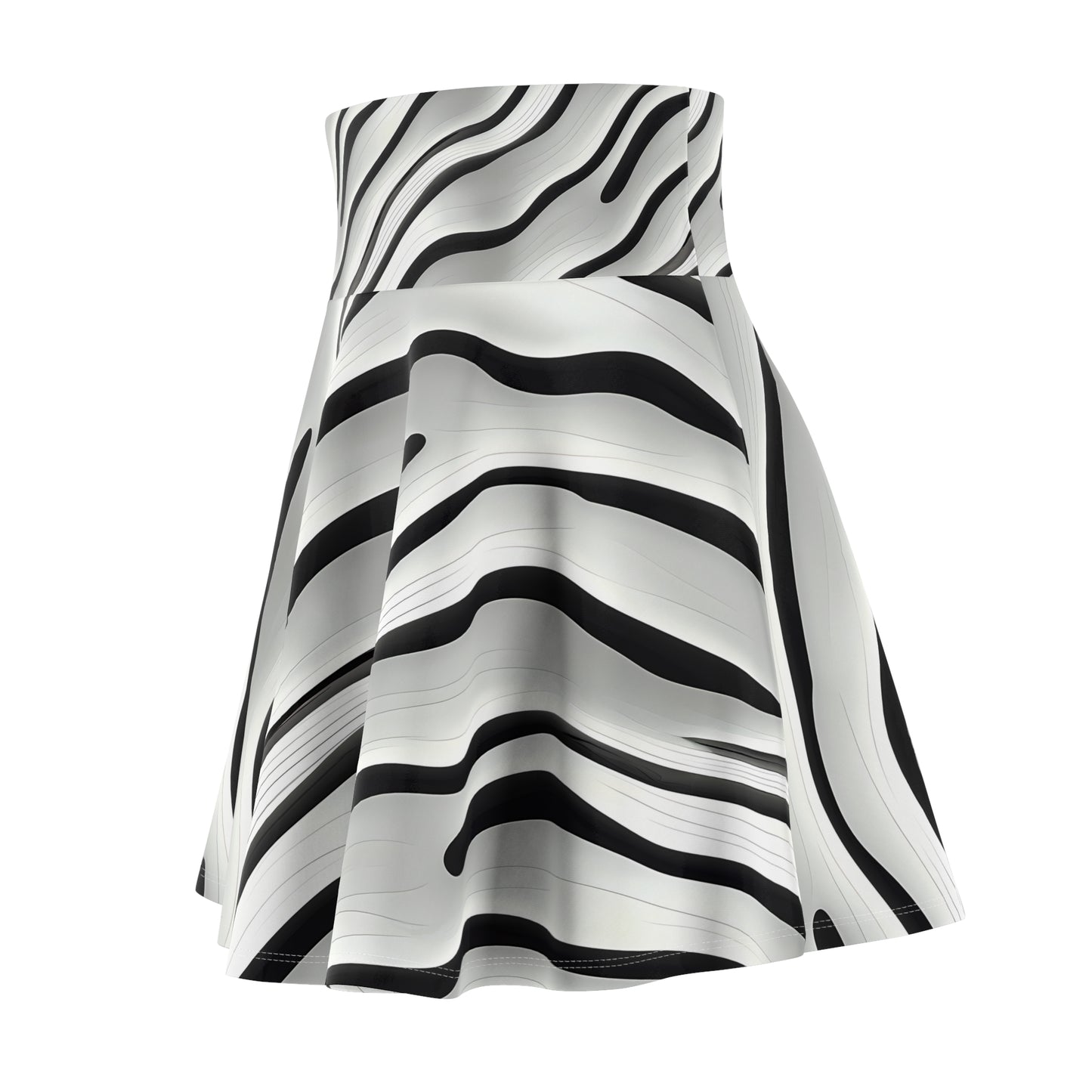 Black and White Wave Pattern | Women's Skater Skirt (AOP)