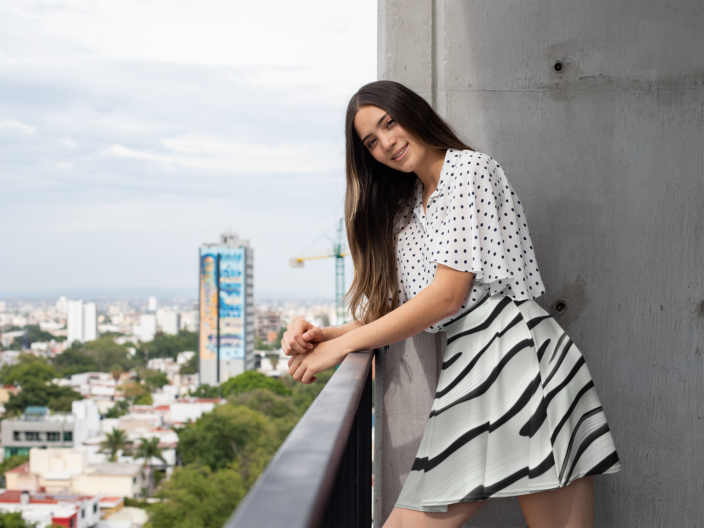 Black and White Wave Pattern | Women's Skater Skirt (AOP)