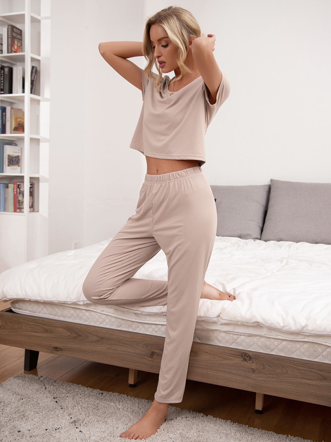 Ivy Lane Round Neck Short Sleeve Top and Pants Lounge Set