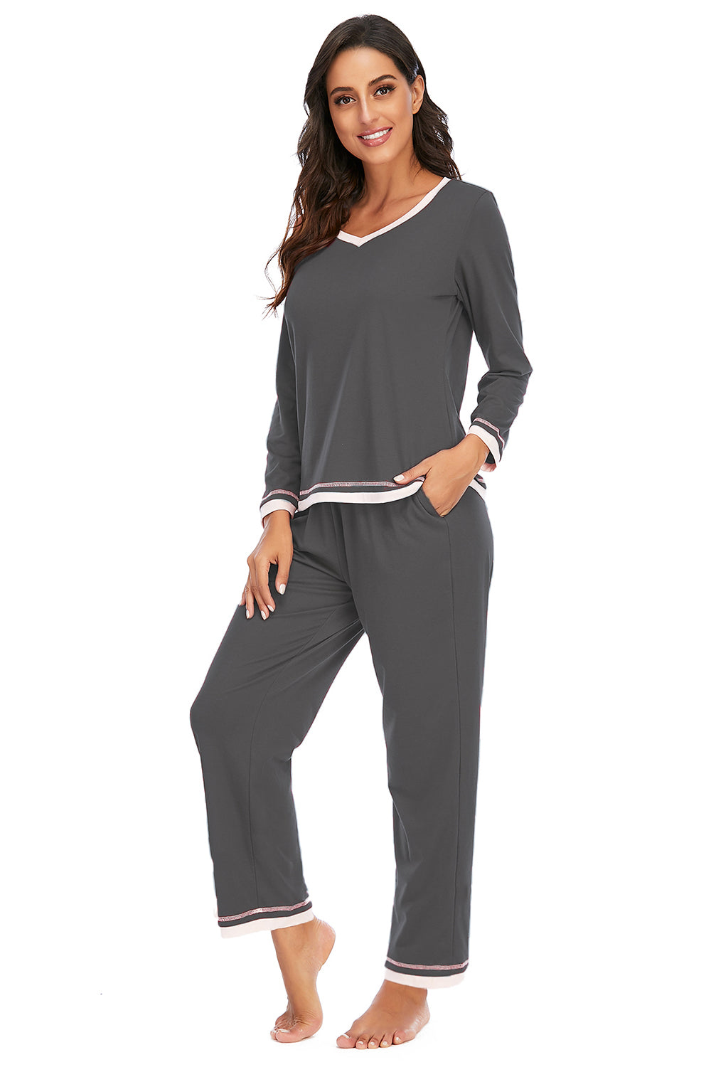 V-Neck Top and Pants Lounge Set