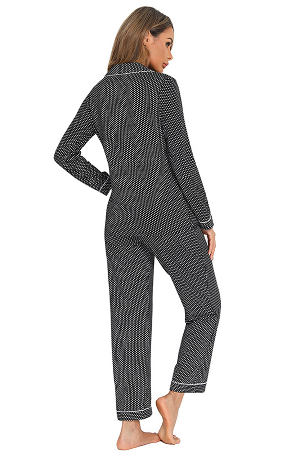 Collared Neck Loungewear Set with Pocket